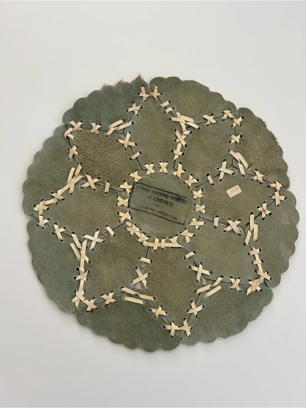 Vintage Leather Cowhide Round Patchwork Lacing Star Wall Hanging Mat Argentina